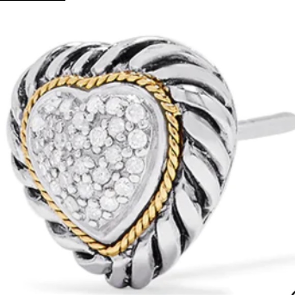 Effy Yellow Gold Diamond Heart Earrings - Picture 3 of 4